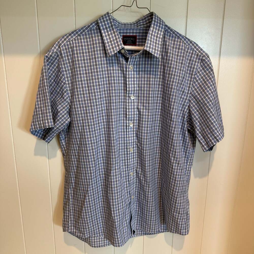 UNTUCKit Men's Blue Plaid Wrinkle-Free Short Sleeve Button-Down Shirt